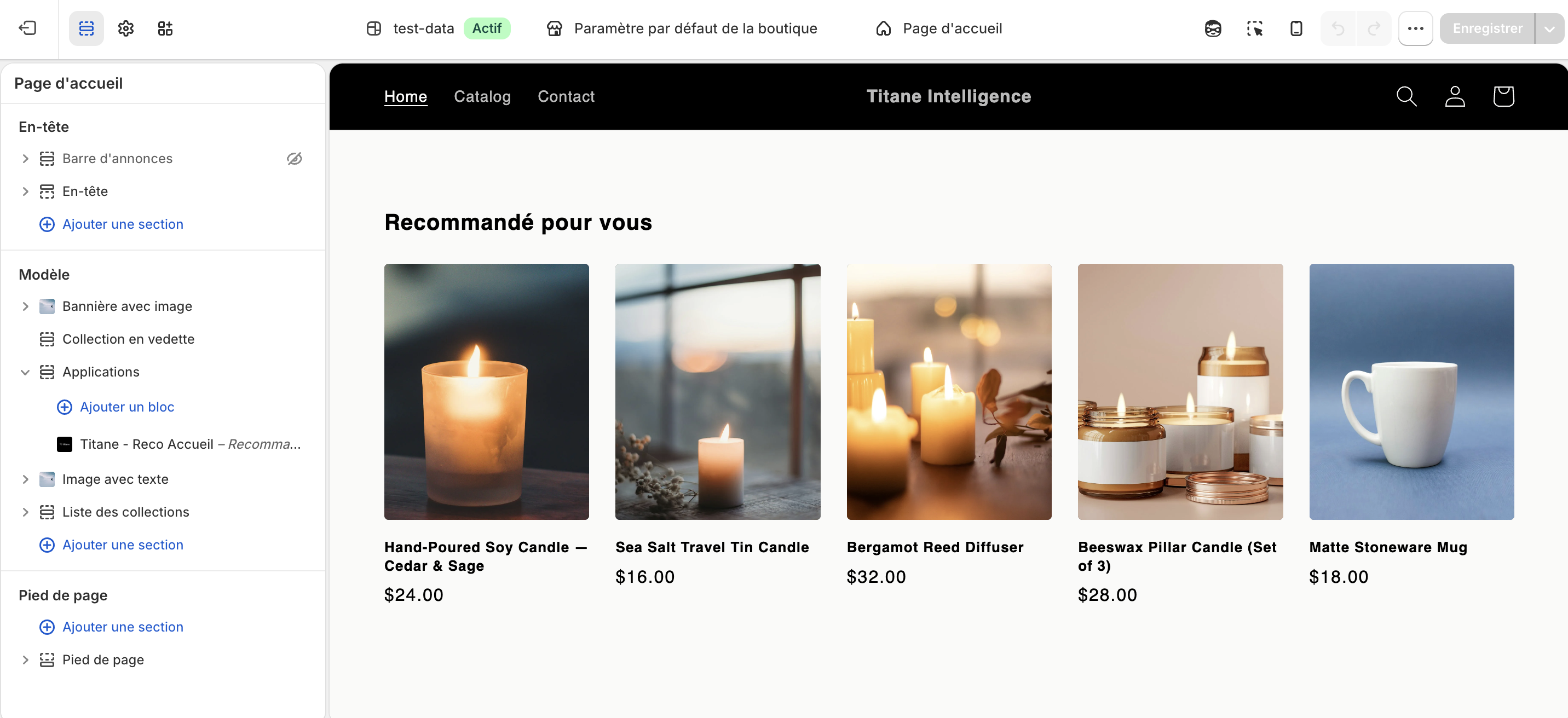 Bloc « Recommandé pour vous » en ligne sur la page d'accueil
