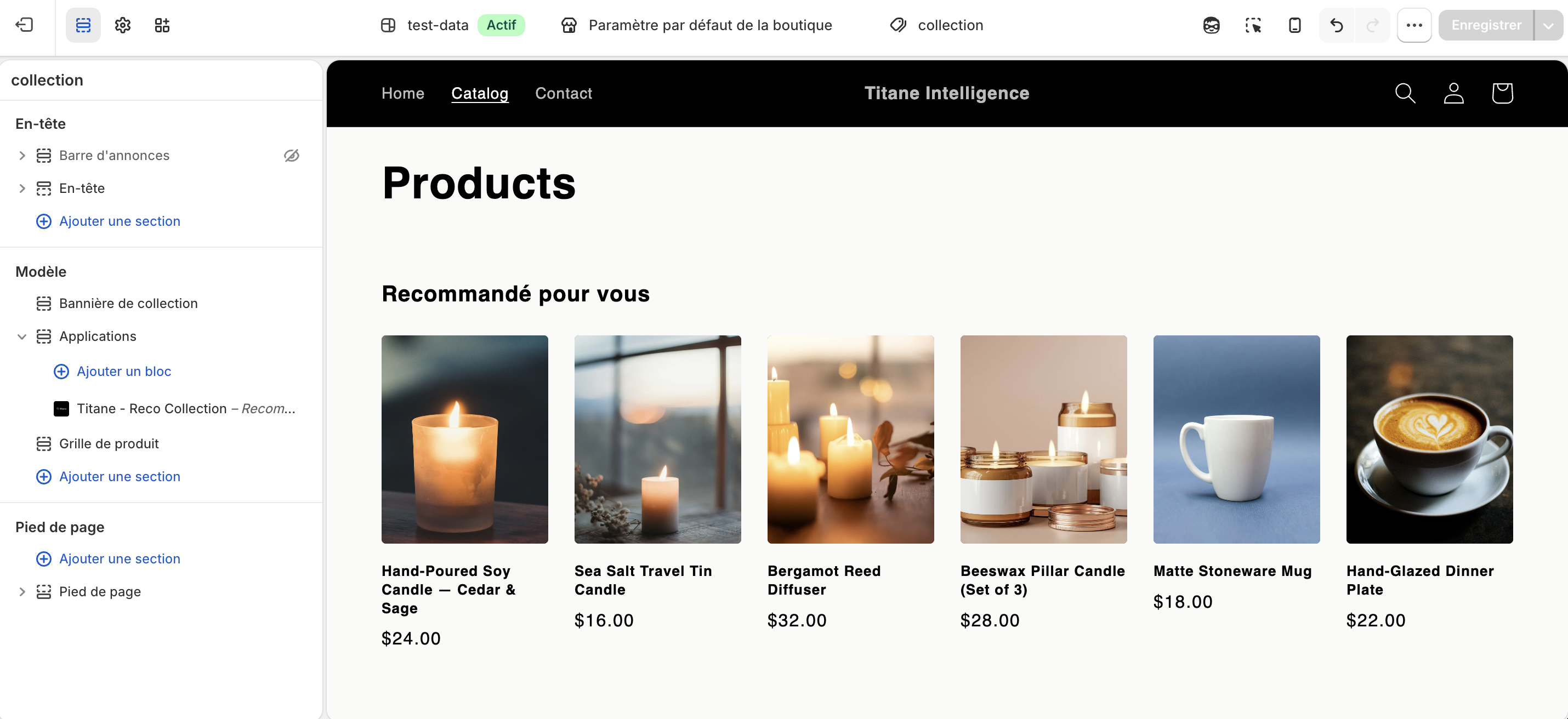 Bloc « Recommandé pour vous » sur une page de collection